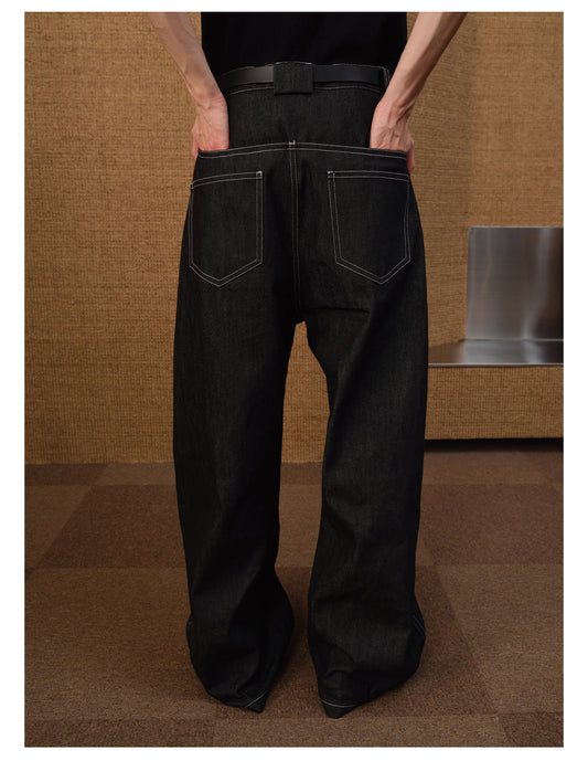 Diagonal placket denim pants