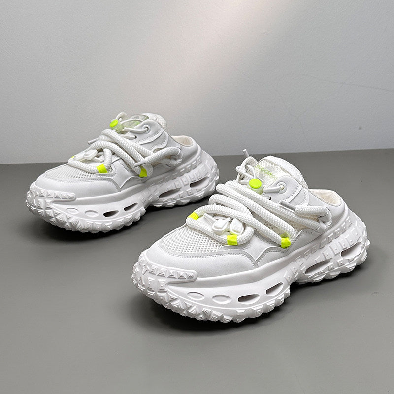 Mesh Rope Lace Chunky Sole Slip-On Shoes