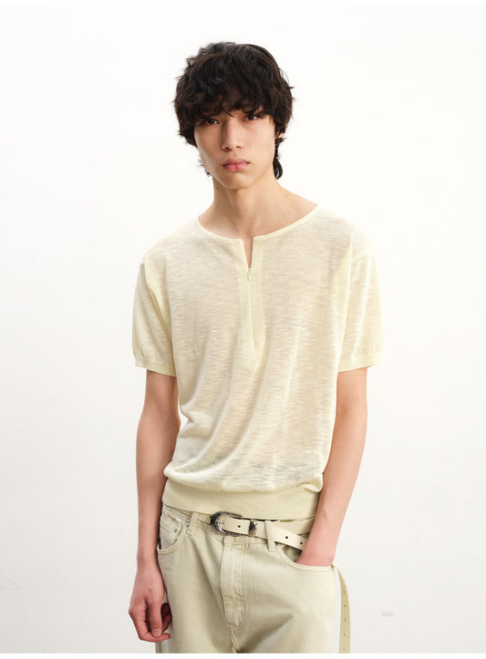 Semi-sheer Half-Zip Shirt
