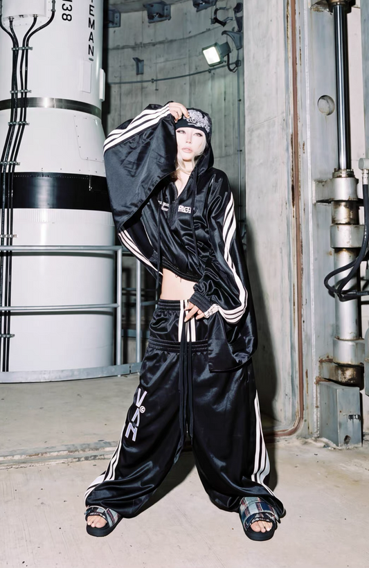 VANGUARDIA Striped Drop-Shoulder Hooded Jacket