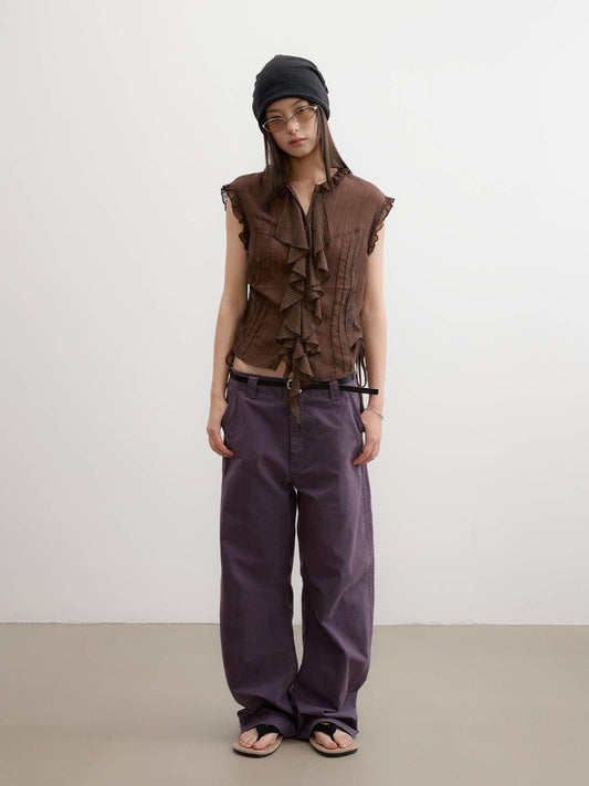 Solid Pleated Curved Cut Pants