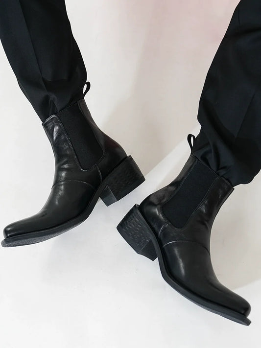 Pointed Toe Slip-On Mid-Calf Platform PU Leather Boots WN17280