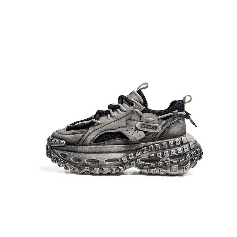 Studs Mesh Panel Chunky Lace-Up Sneakers