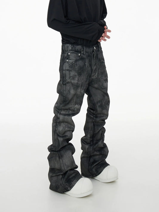 Glitter Coated Stacked Flare Denim Jeans