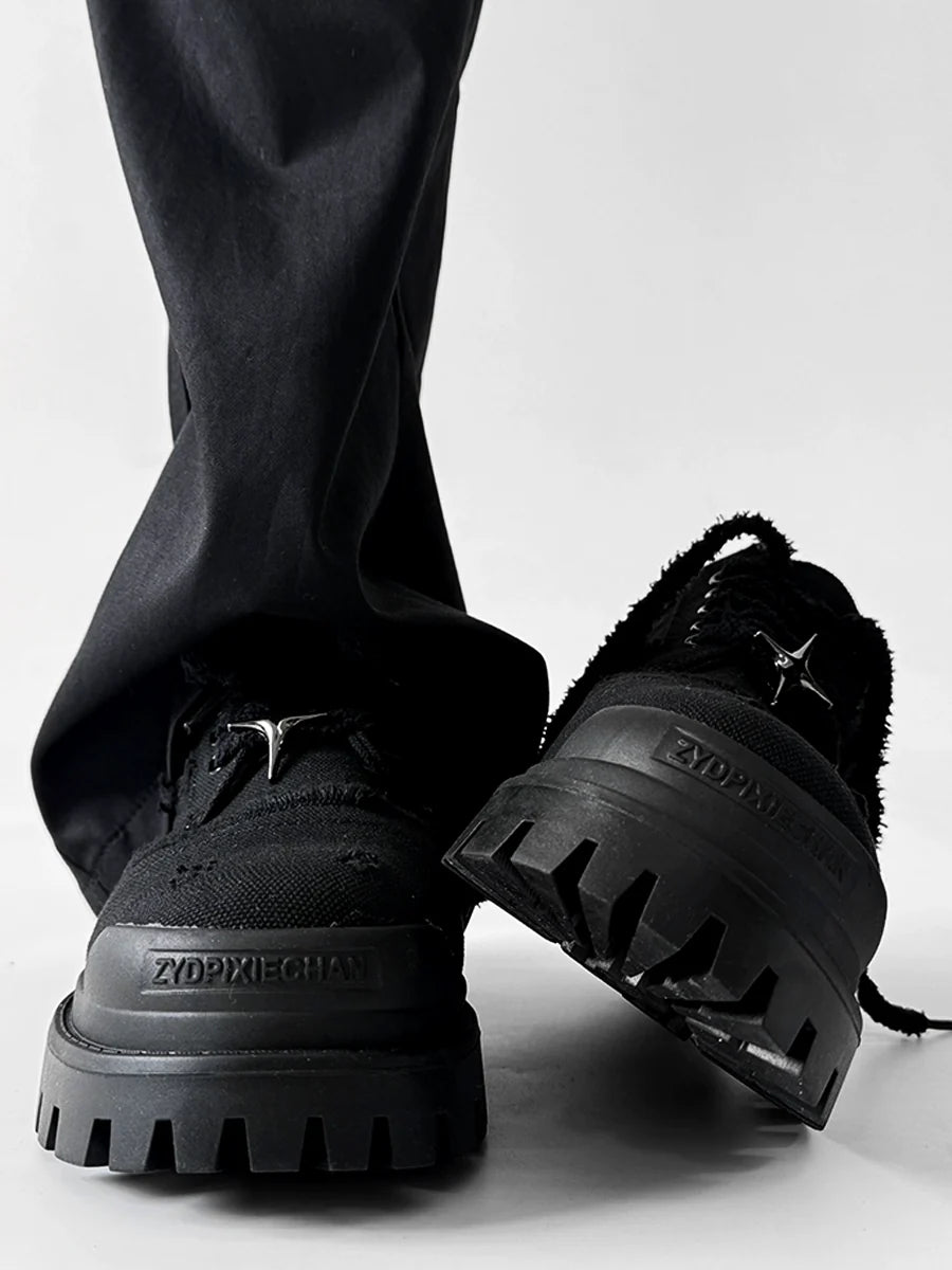 Chunky Black Canvas Platform Sneakers with Rugged Soles