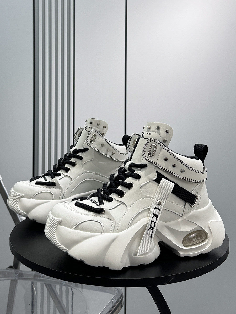 Studs Strap Buckle High-Top Chunky Sole Sneakers