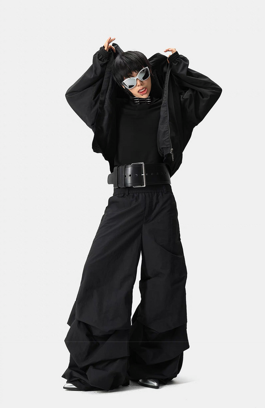 VANGUARDIA Crinkled Nylon Wide-Leg Flared Pants