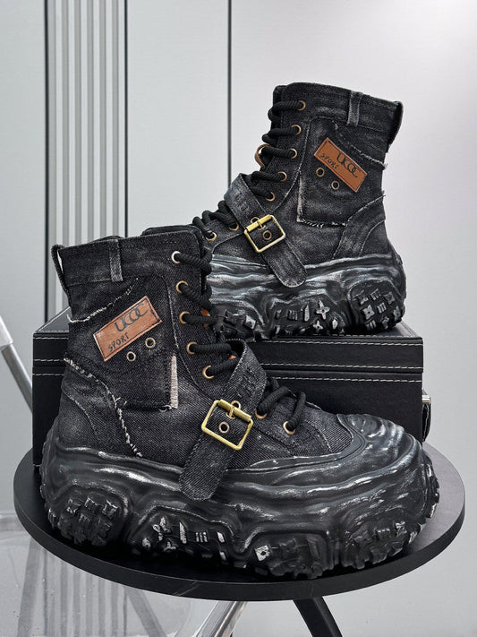 Denim Strap Buckle Platform Sneaker Boots WN24652