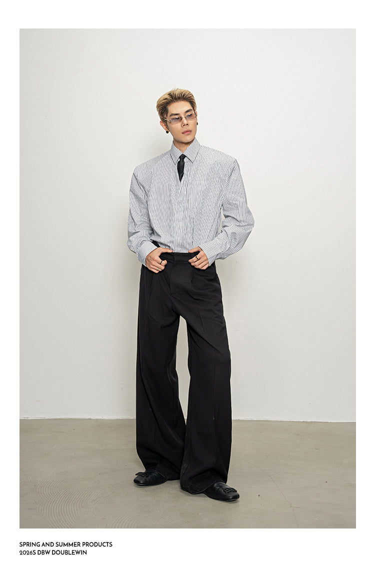 Casual Striped Shirt with Wide Shoulder Pads