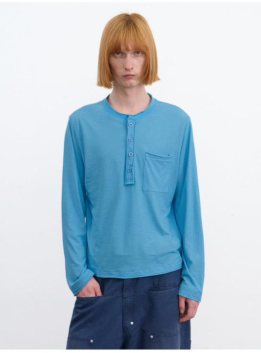Henry-Collar T-Shirt with Front Pocket Design