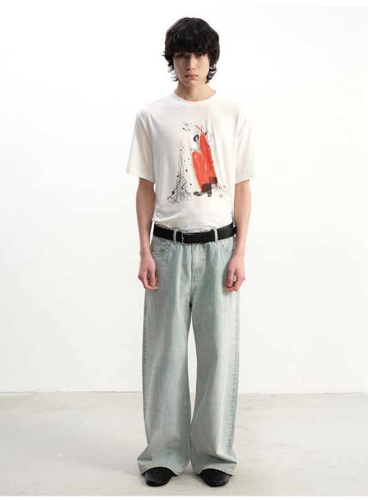 Bamboo-Print Denim Pants