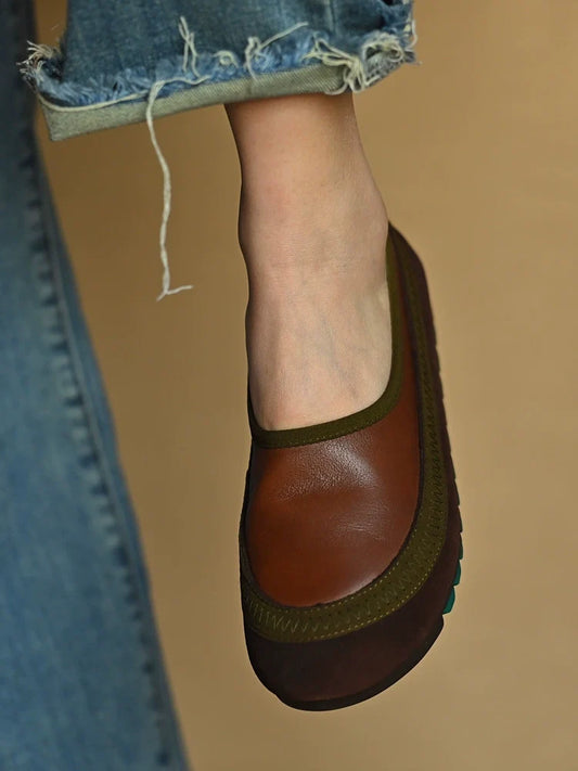 Brown Green Slip-On Comfort Shoes