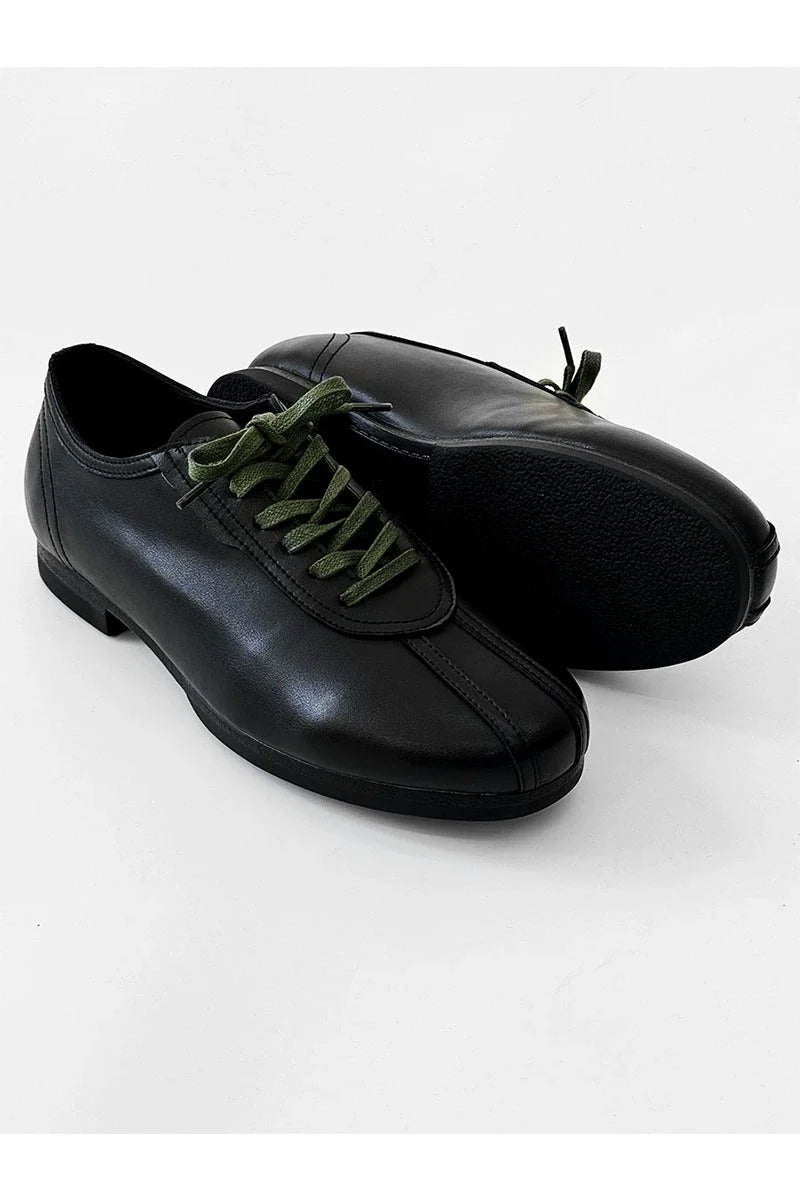 Black Split-Toe Derby Shoes with Green Laces
