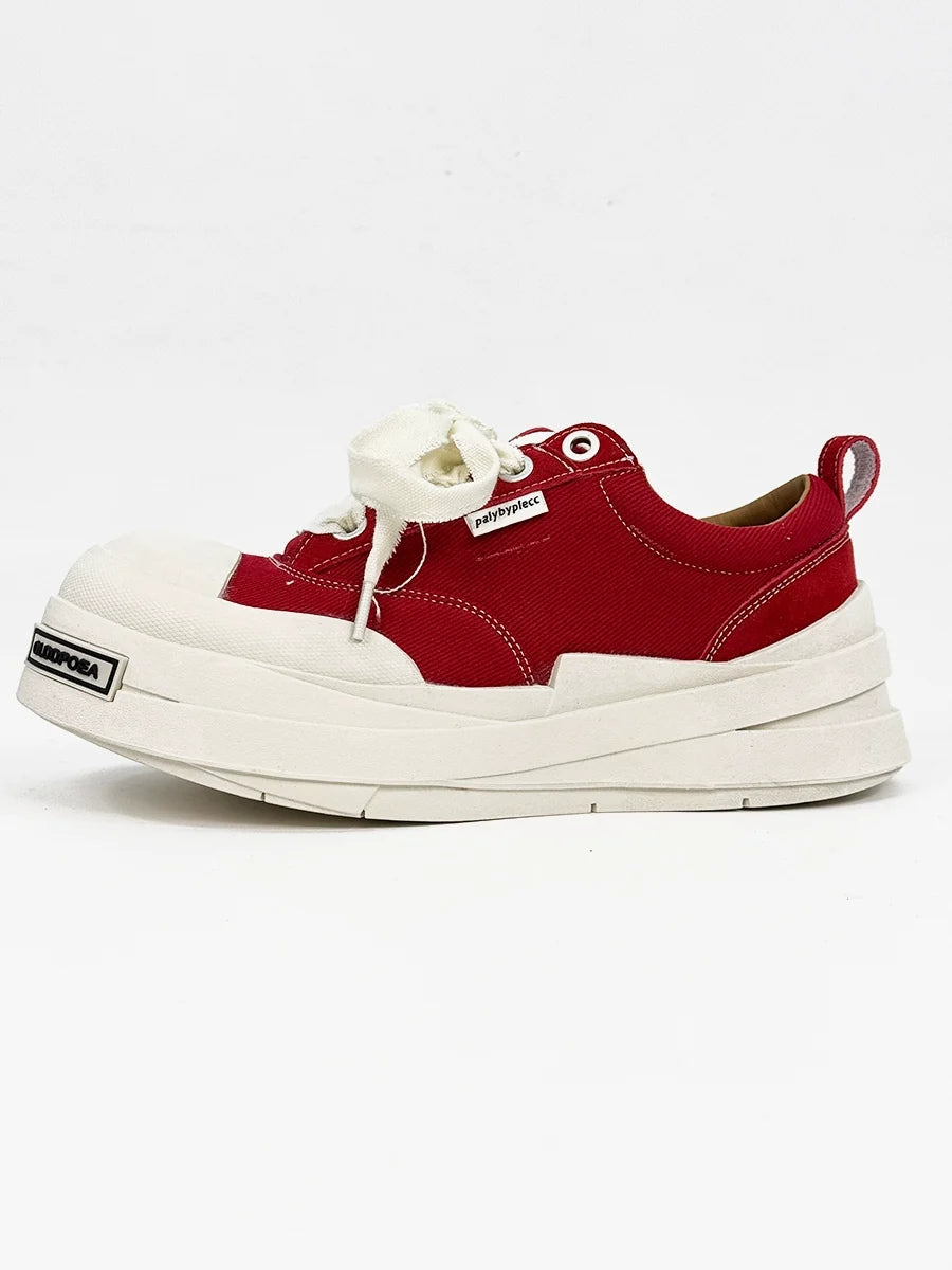 Chunky Sole Height Increase Large Toe Canvas Sneakers