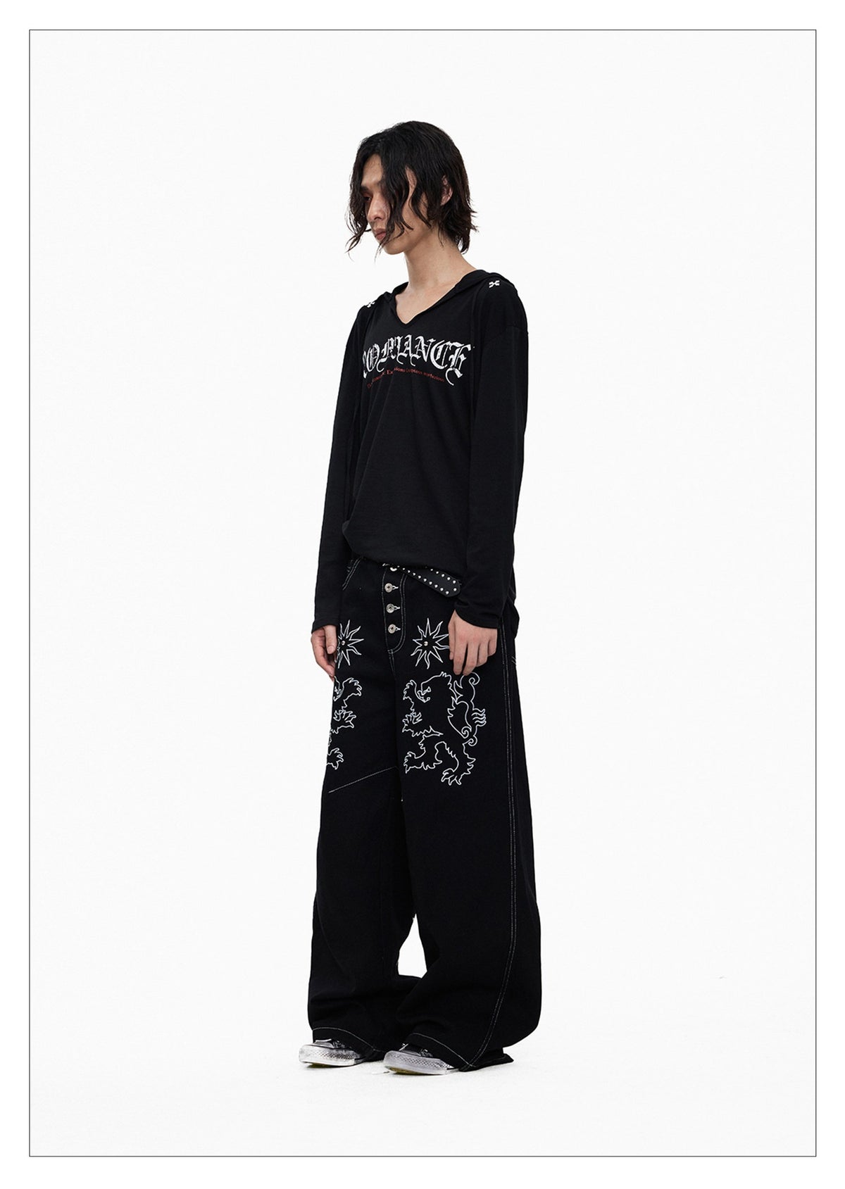 Starlight Embroidery Black Wide Pants
