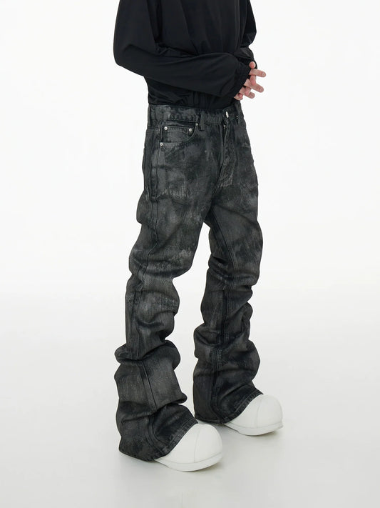 Glitter Coated Stacked Flare Denim Jeans