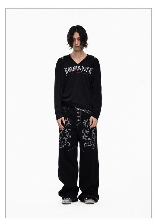 Starlight Embroidery Black Wide Pants