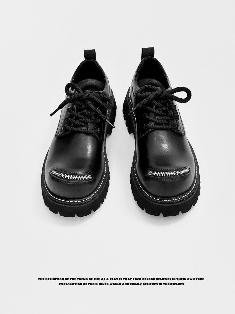 Lace Up Zipper Detail Thick Sole Shoes