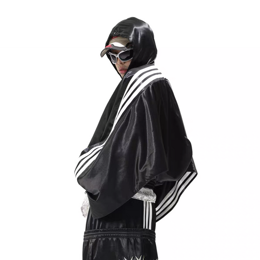 VANGUARDIA Striped Drop-Shoulder Hooded Jacket
