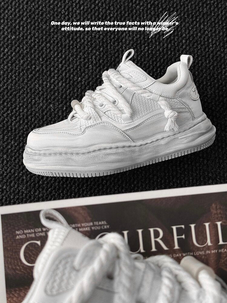 Ivory Distressed Chunky Lace-Up Sneakers