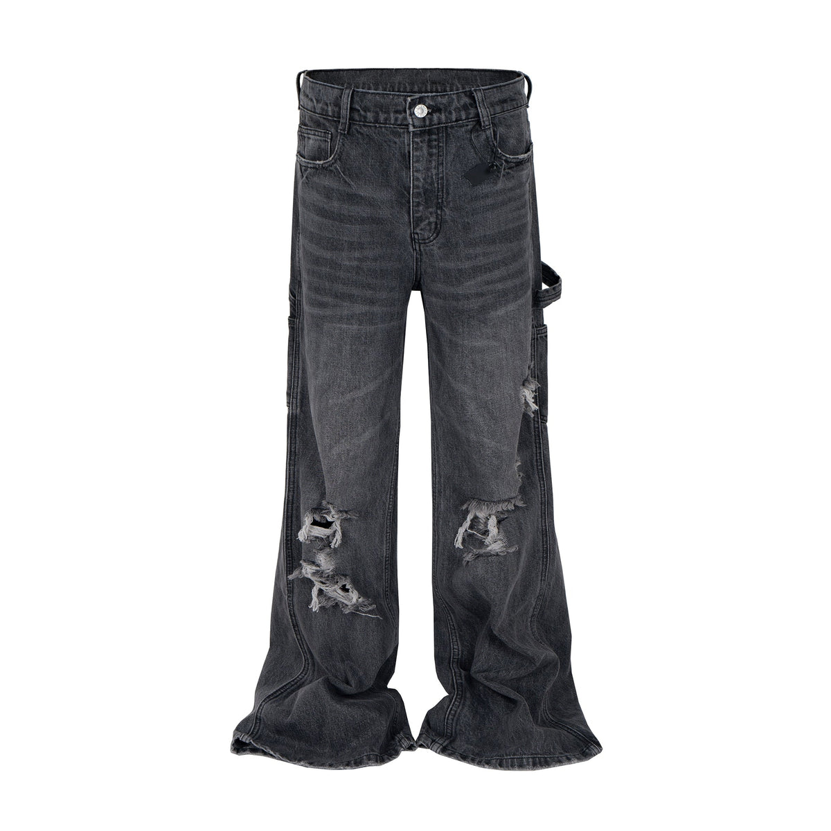 Whisker Rip Damage Stacked Flare Denim Jeans