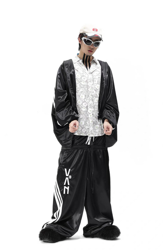 VANGUARDIA Double-Waistband Side-Stripe Sagging Sweatpants