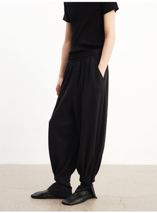 Casual Pants with Velcro Pleats and Elastic Waistband