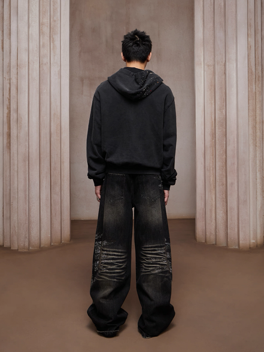 DND4DES Dirty-Washed Diamond Wide-Leg Jeans Black