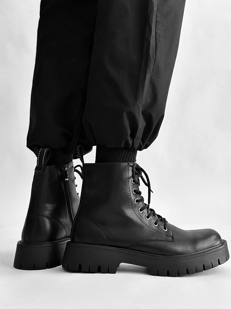 Chunky Platform 8-Eye Lace-Up Zipper Boots