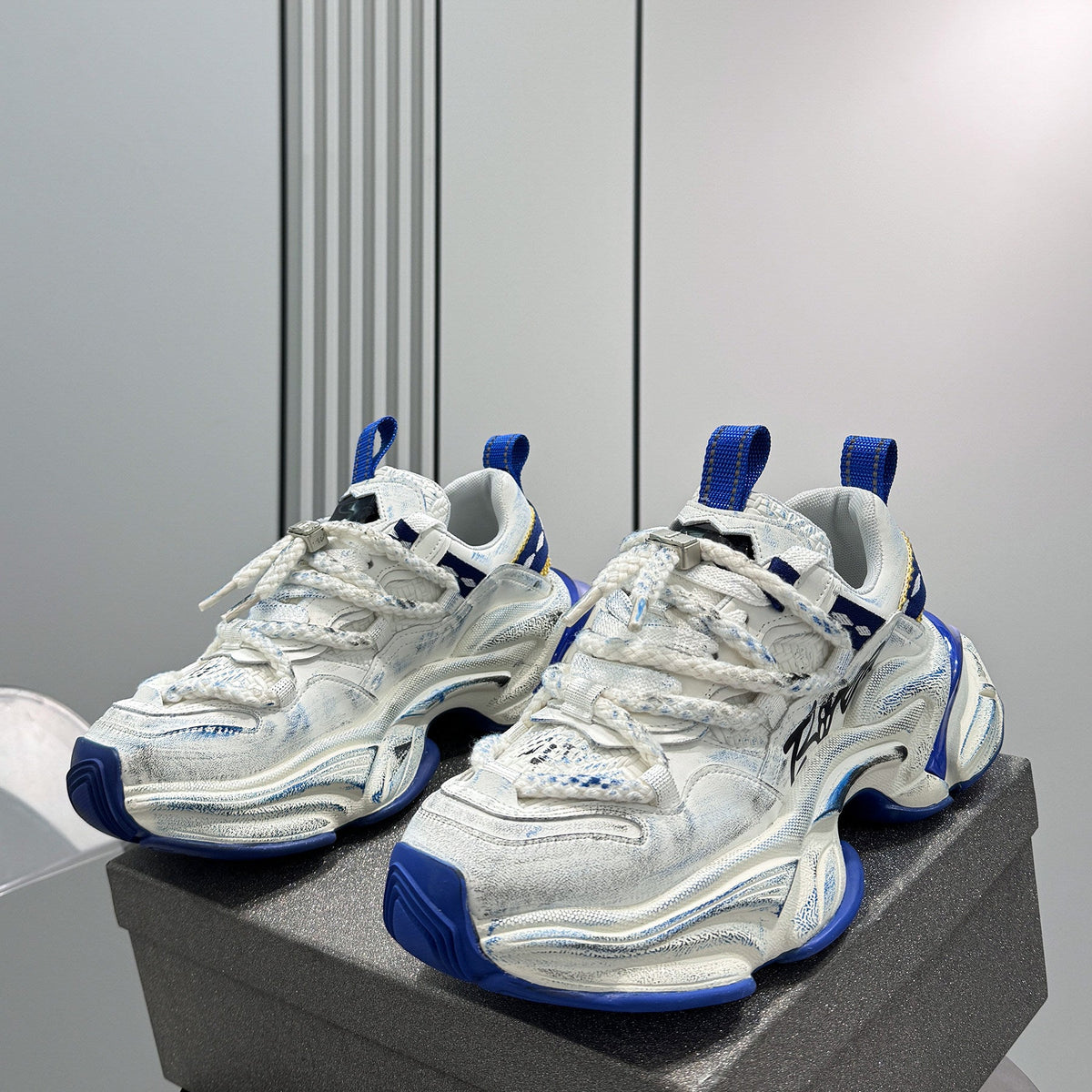 Washed Graffiti Print Chunky Sole Sneakers