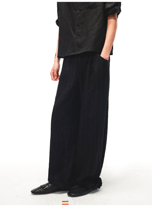 Striped Drawstring Flip-Up Casual Pants