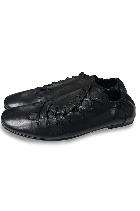 Ruched Lace Up Leather Shoes