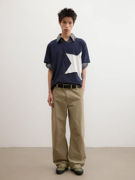 Solid Pleated Curved Cut Pants