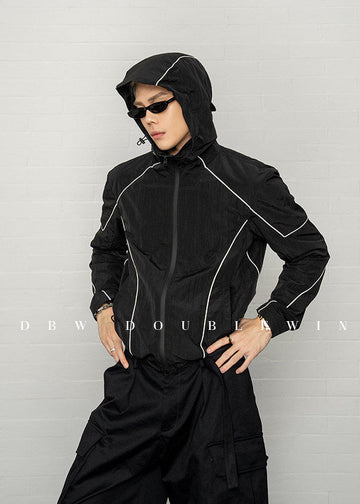 Jacket with detachable hood and UV protection