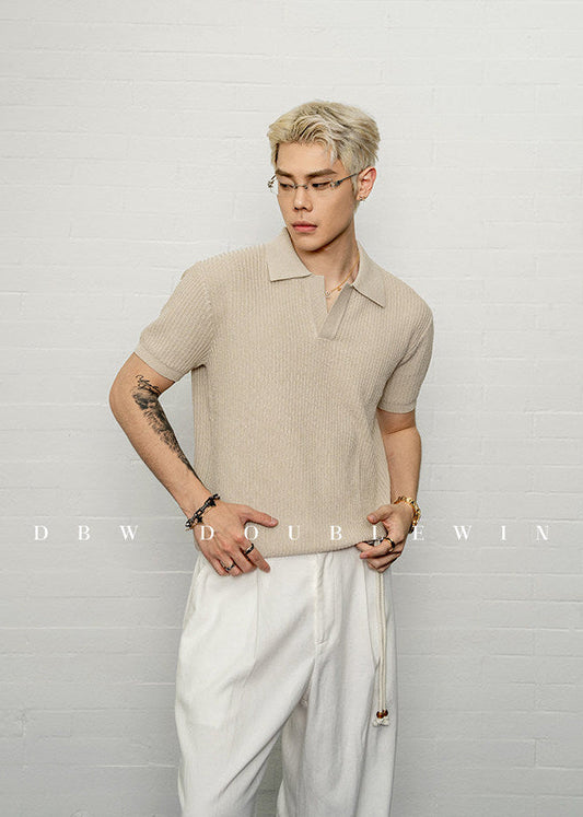 Simple Relax Solid Polo Knit Shirt