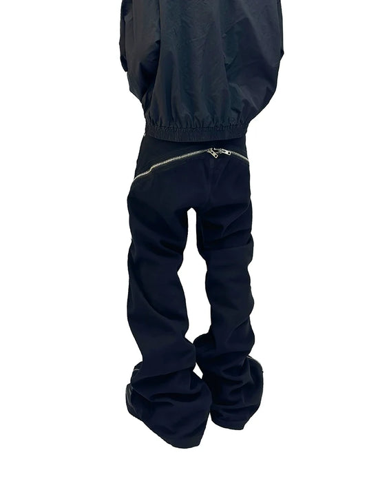 Spiral Zipper Twisted Flare Denim Jeans