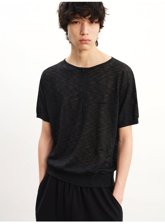 Semi-sheer Half-Zip Shirt