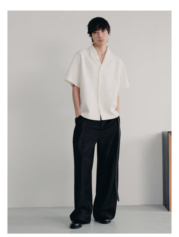 Pleated Textured Leaf Pattern Shirt