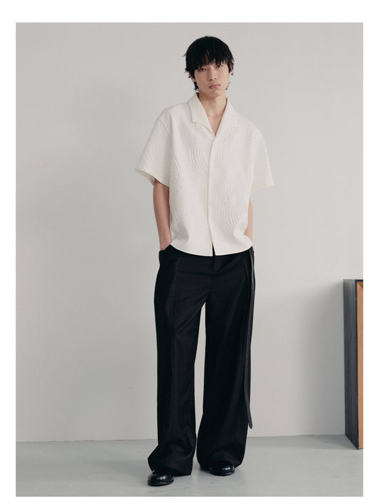 Pleated Textured Leaf Pattern Shirt