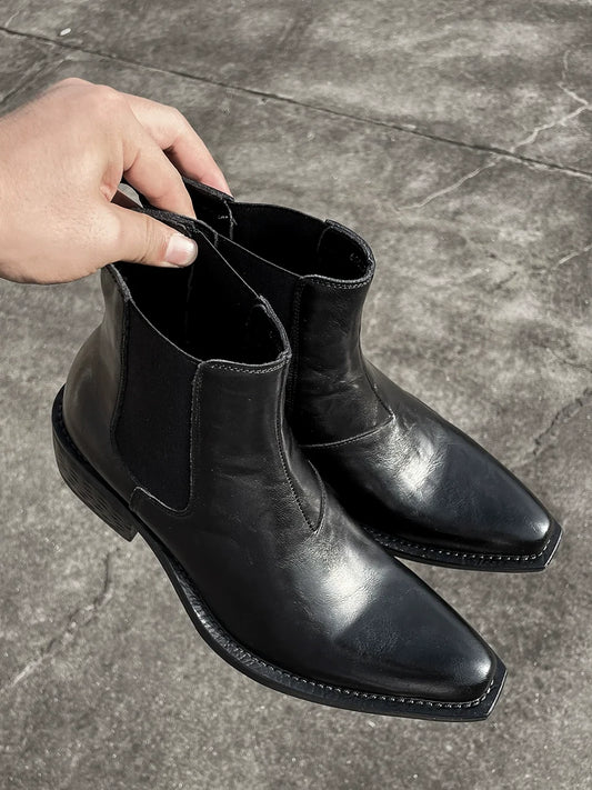 Pointed Toe Slip-On Mid-Calf Platform PU Leather Boots WN17280