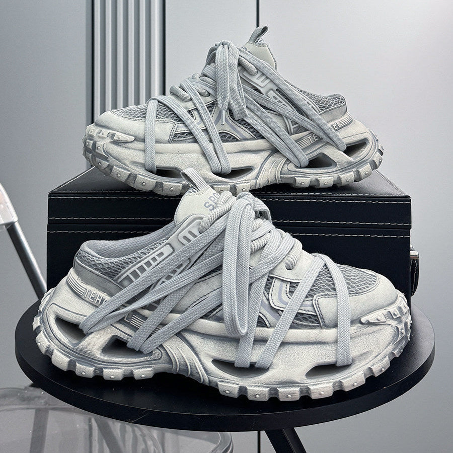 Mesh Rope Lace Chunky Sole Slip-On Shoes