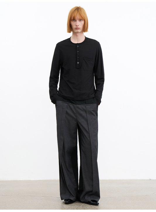 Henry-Collar T-Shirt with Front Pocket Design