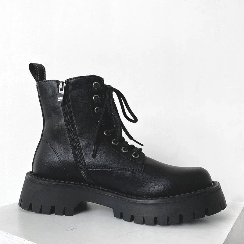 Side Zipper Thick Sole Leather Boots