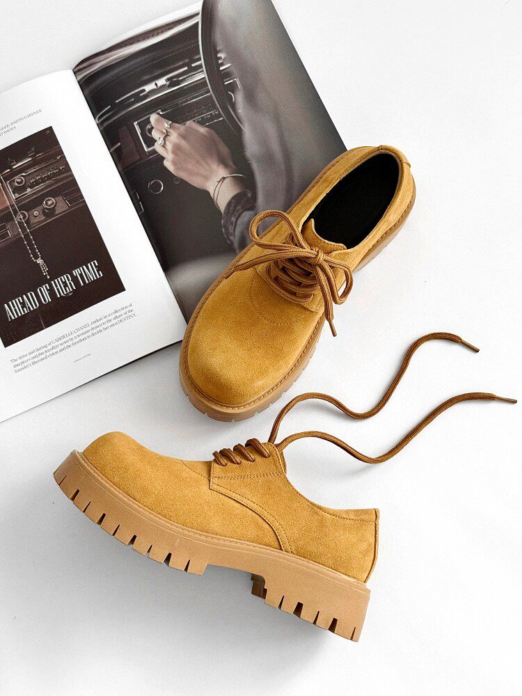Suede Lace Up Thick Sole Round Toe Shoes