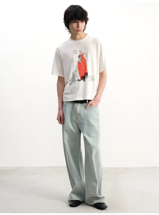 Bamboo-Print Denim Pants
