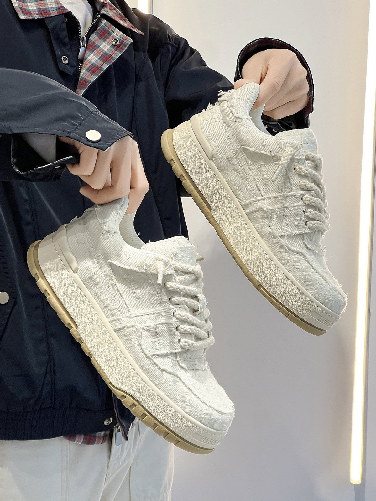 Chunky Textured Platform Lace-Up Sneakers