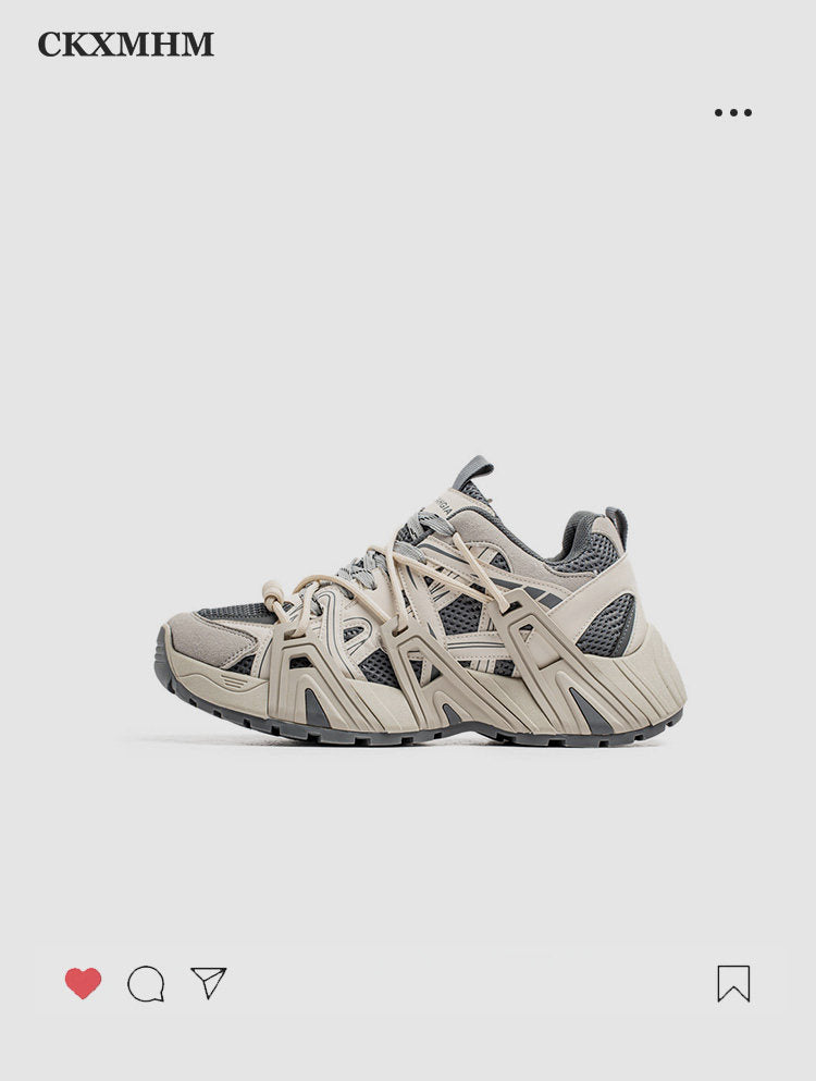 Mesh Panel Structured Chunky Lace-Up Sneakers
