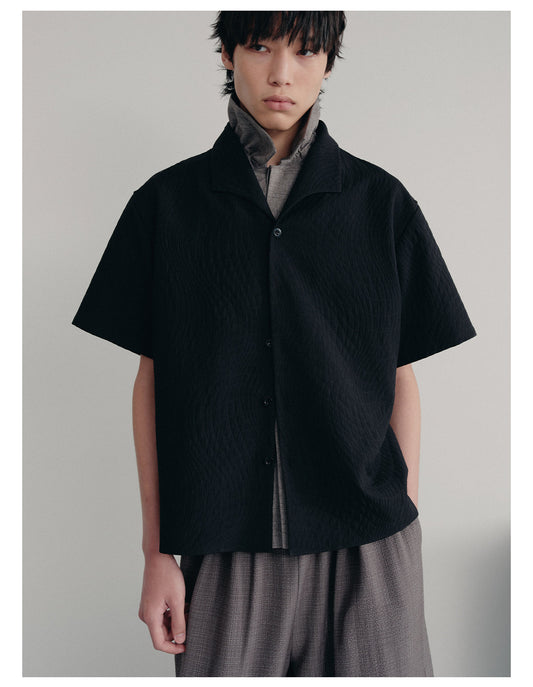 Pleated Textured Leaf Pattern Shirt