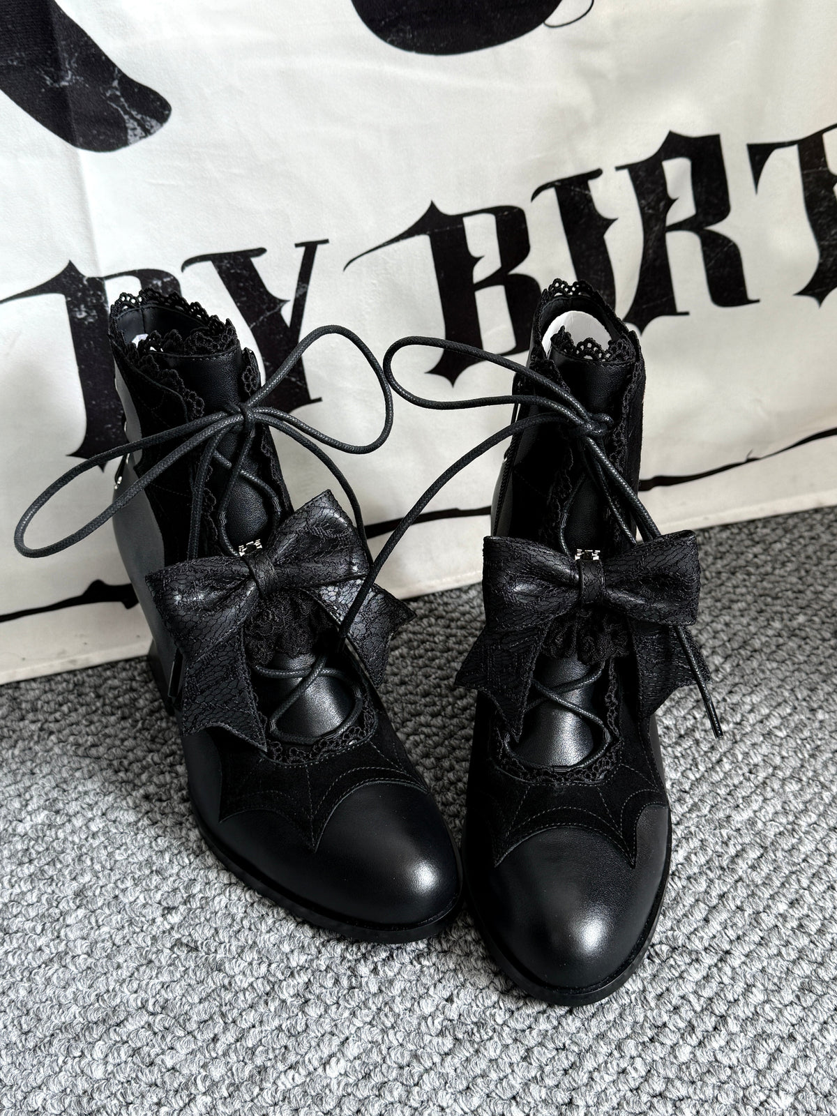 Lace Bow Purple Spider Web Ankle Boots