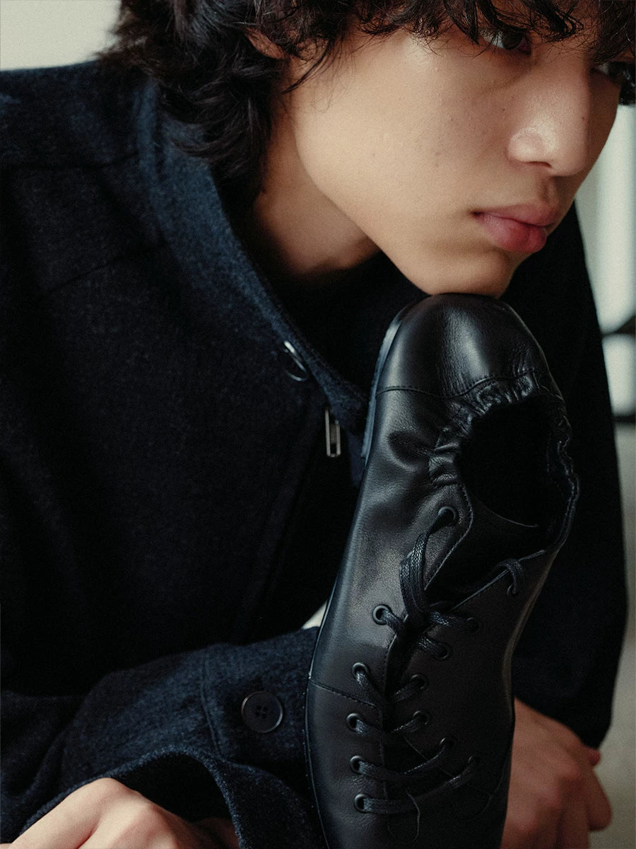 Black Minimalist Lace-Up Ballet Sneakers